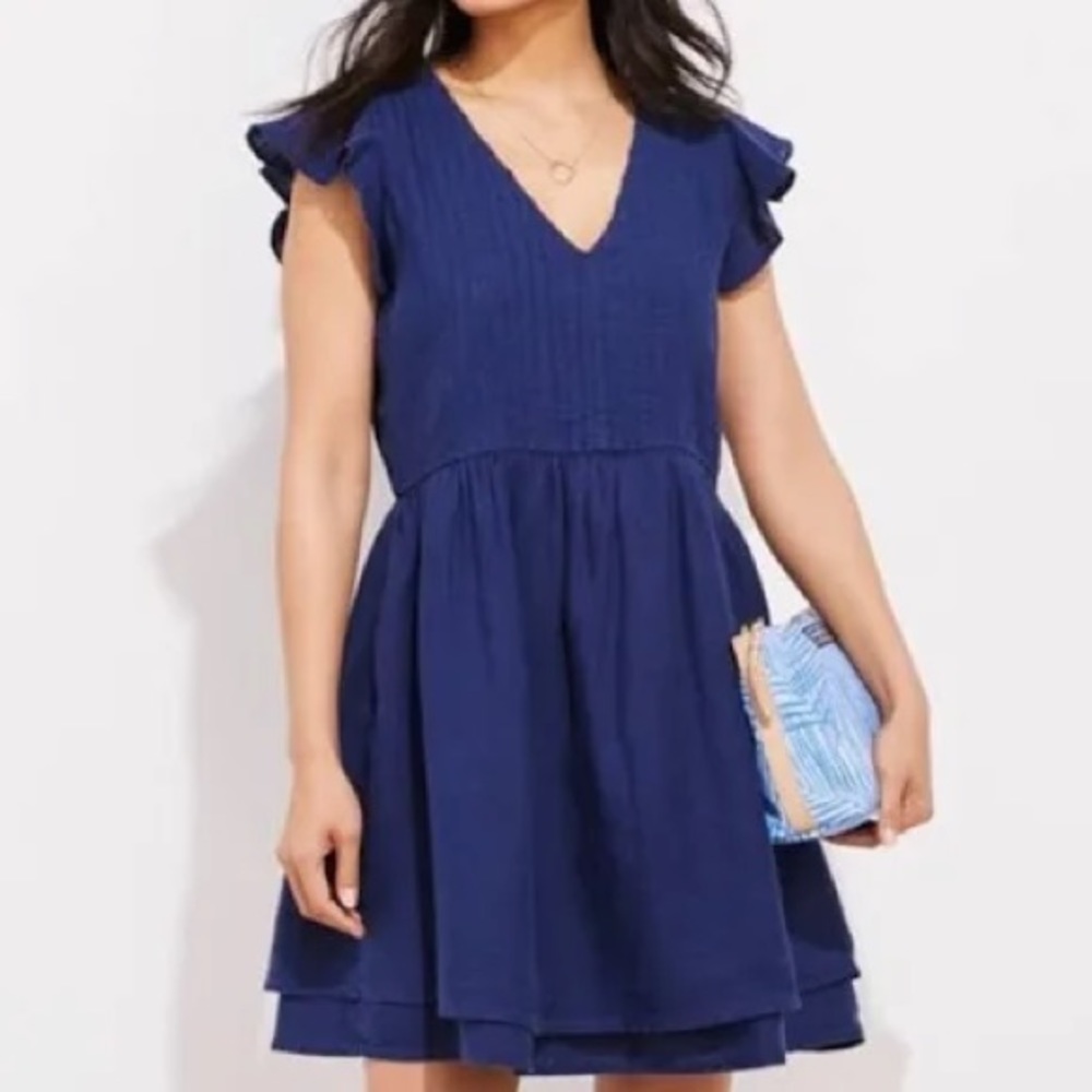 Vineyard Vines womens navy blue linen A-line dress. Size XS